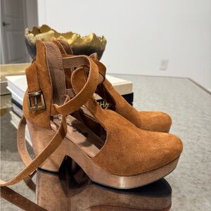 Free People Tan Suede Platform Shoes
